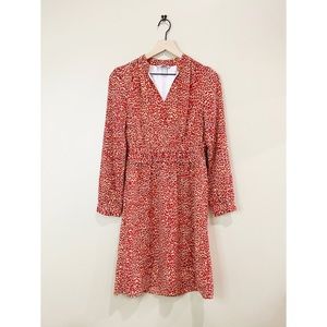 H&M MIDI Chiffon V- Neck Red Print Sleeve Dress